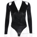 Bodysuit pelangsing v-neck dalam untuk wanita adat